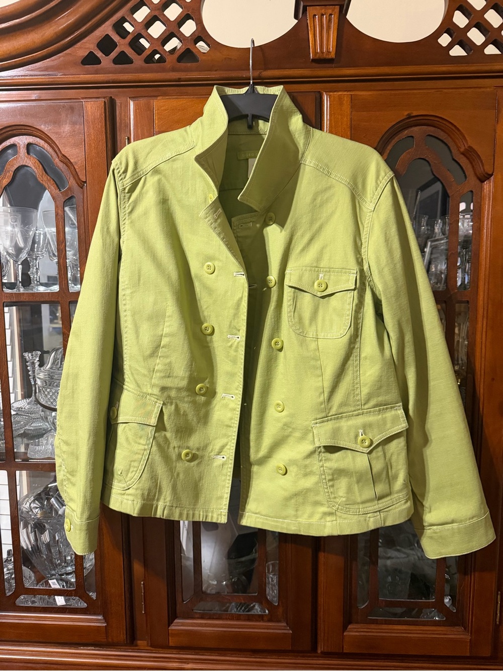 Sigrid Olsen Lime Green Double-Breasted Utility Jacket Size 14 Petite